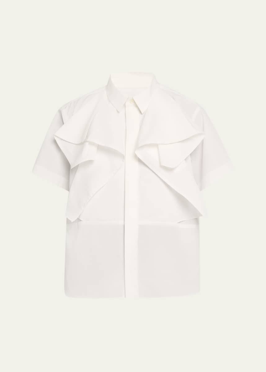 SACAI Poplin Ruffle Shoulder Short Sleeve Blouse