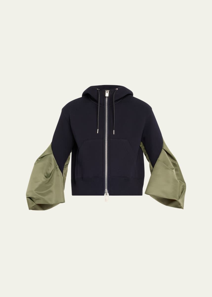 SACAI Zip-Up Hoodie with Nylon Sleeves