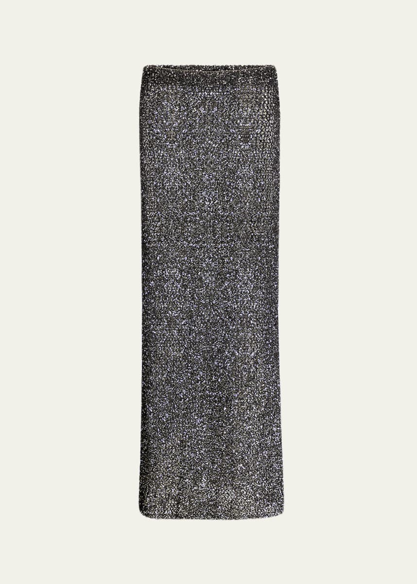 AREA Sequined Crochet Maxi Skirt