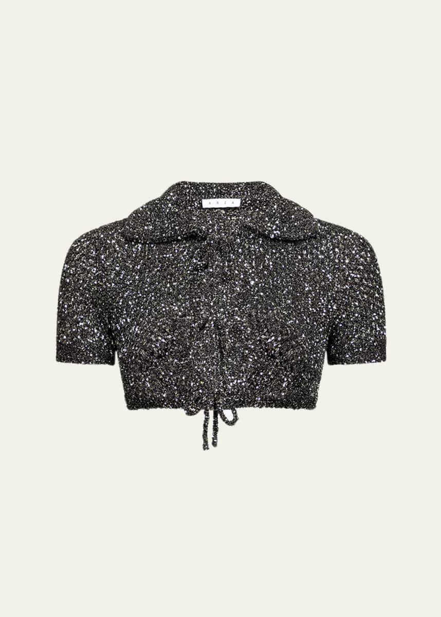 AREA Sequined Crochet Cropped Cardigan