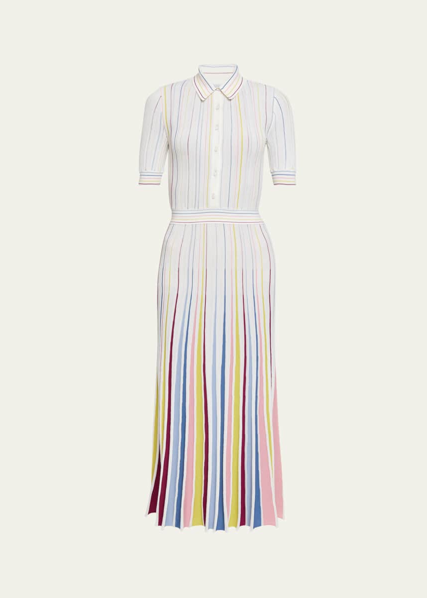 Gabriela Hearst Calypso Pinstripe Pleated Merino Wool Dress
