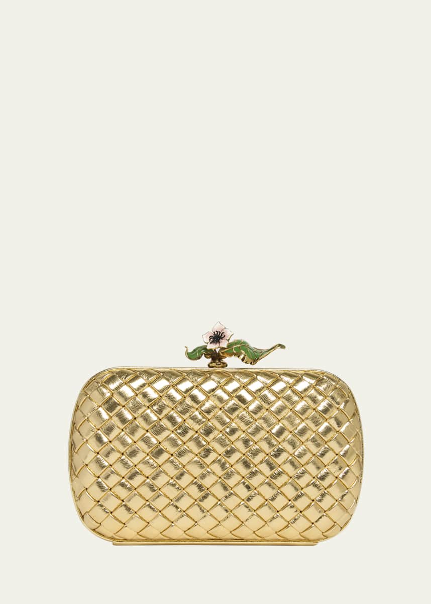 Bottega Veneta Knot Flower Metallic Leather Minaudiere