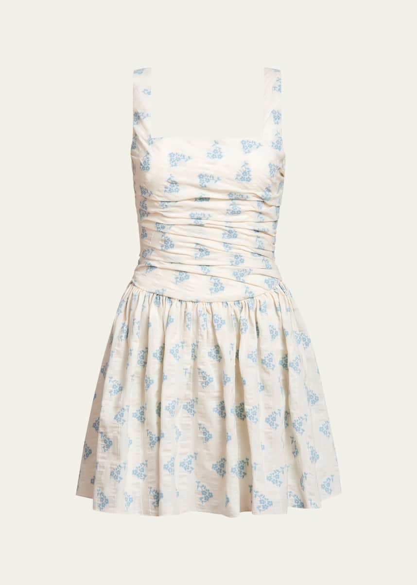 Markarian Daphne Floral Stripe Ruched Fit-Flare Mini Dress