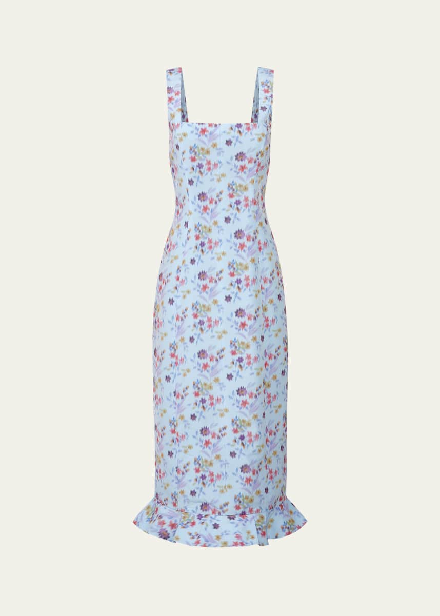 Markarian Tabitha Floral Ikat Corset Flounce Hem Dress