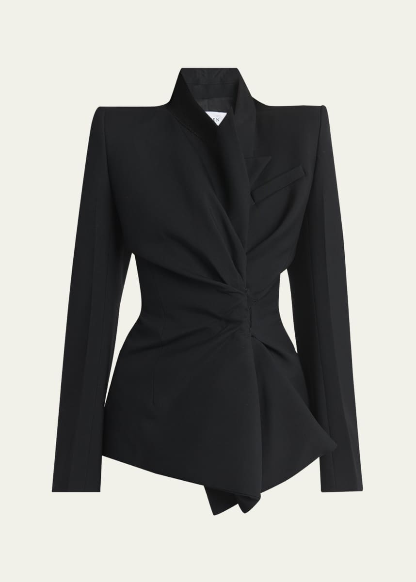 McQueen Gathered Side Fitted Wool Blazer