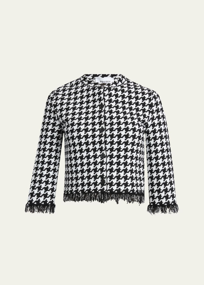 McQueen Houndstooth Fringe Knit Cardigan