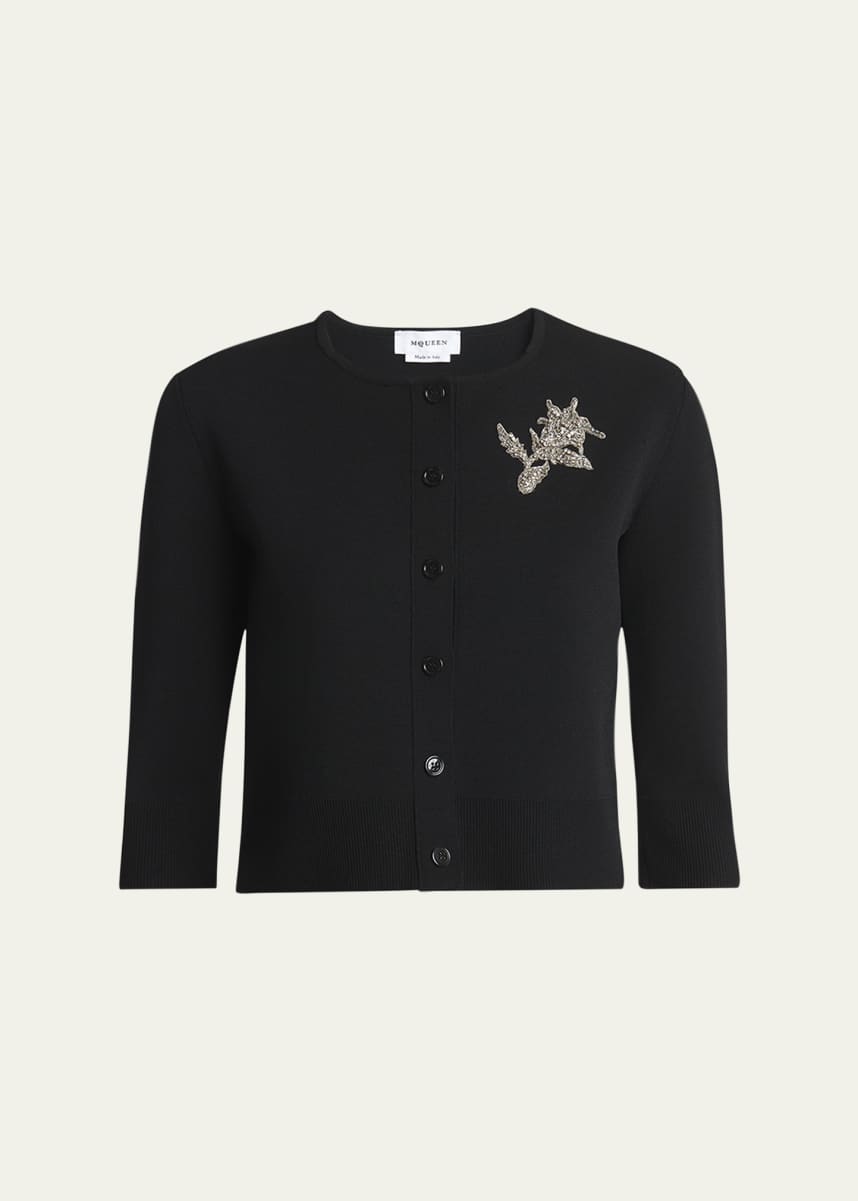 McQueen Floral Crystal Knit Cardigan