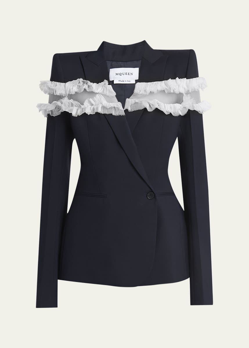 McQueen Ruffle Inset Single-Breasted Blazer