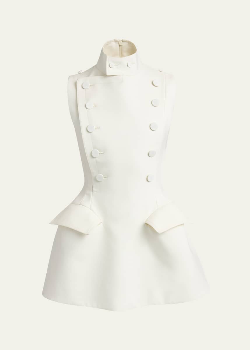 McQueen High-Neck Tailored Flared Mini Dress