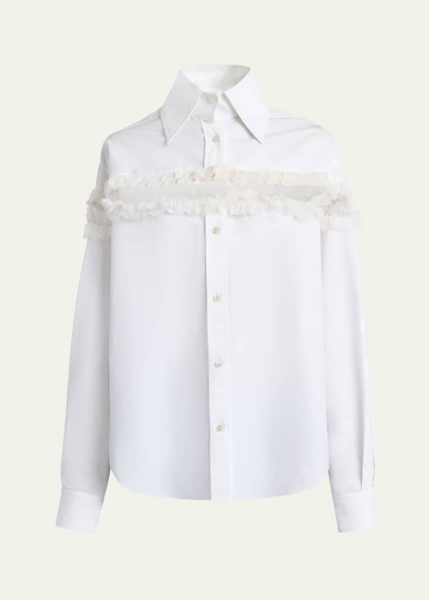 McQueen Ruffle-Inset Button-Down Blouse