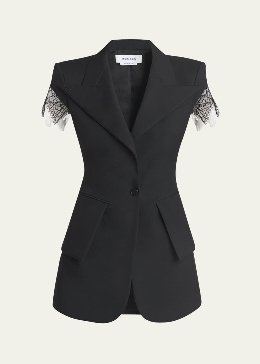 McQueen Lace-Trim Single-Breasted Blazer Vest