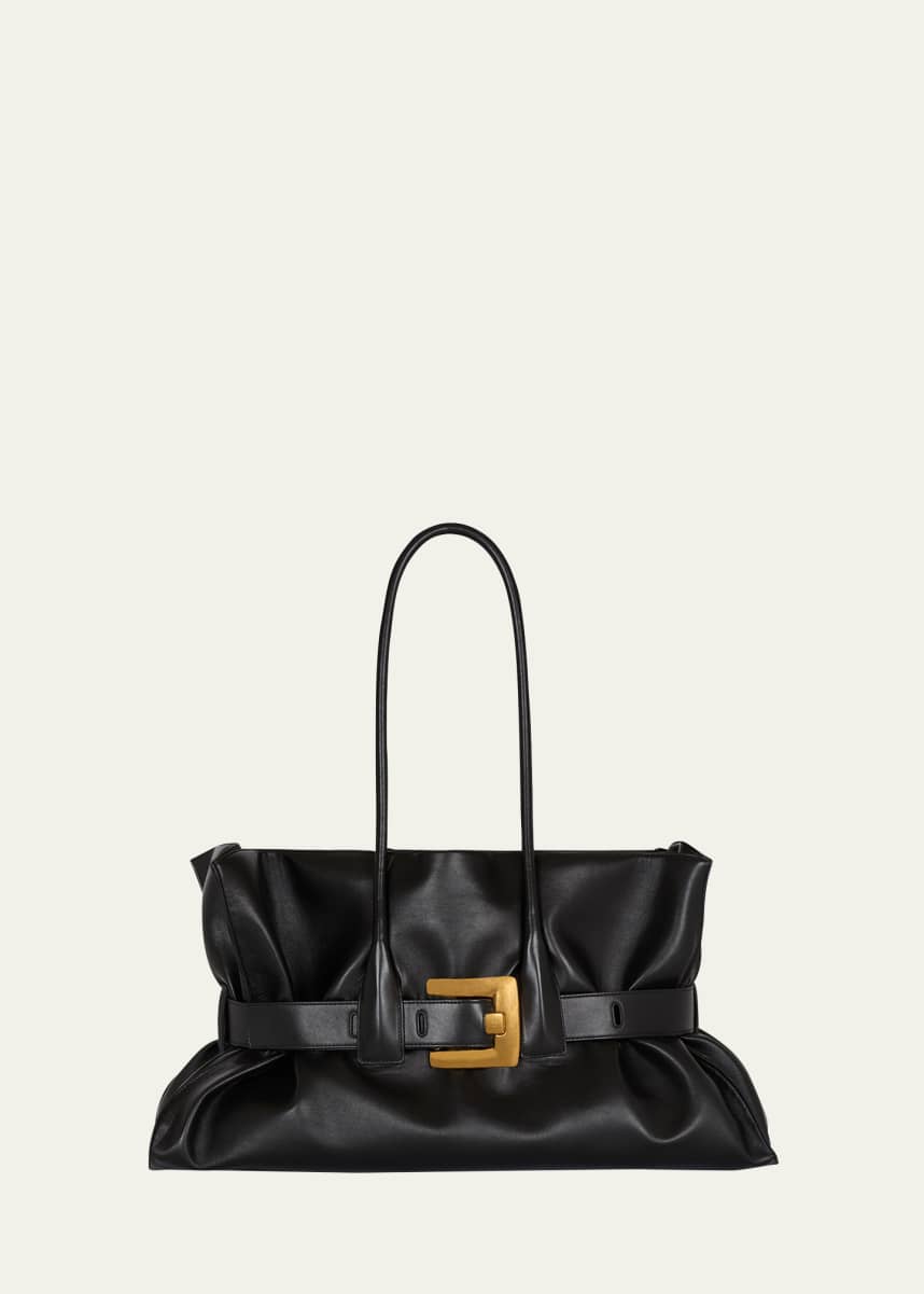 Balmain Anthem Large Buckle Shoulder Bag in Calfskin Leather