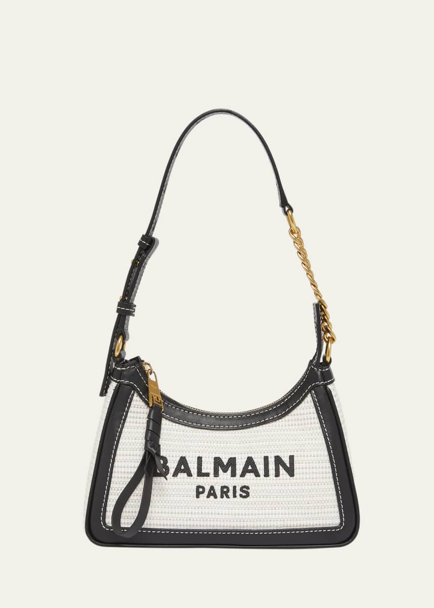 Balmain B-Army Shoulder Bag in Raffia and Leather