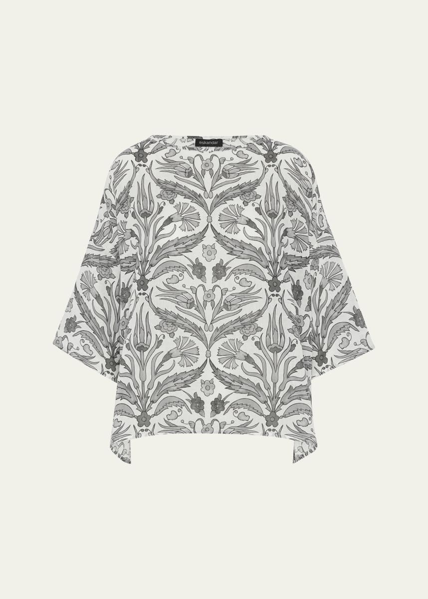 Eskandar Sloped Shoulder Wide A-Line Scoop Neck Top (Mid Length)