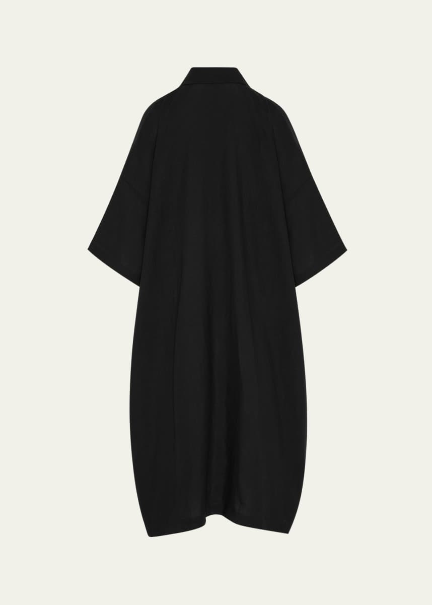 Eskandar Angle-To-Front Side Seam Short Sleeve Dress with Collar