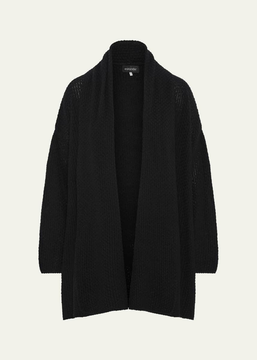 Eskandar A-line Scrunch Shawl Collar Cardigan (Long Length)
