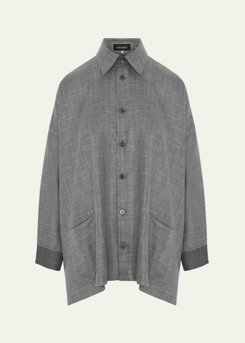 Eskandar Wide A-Line Shirt Jacket with Collar (Long Length)