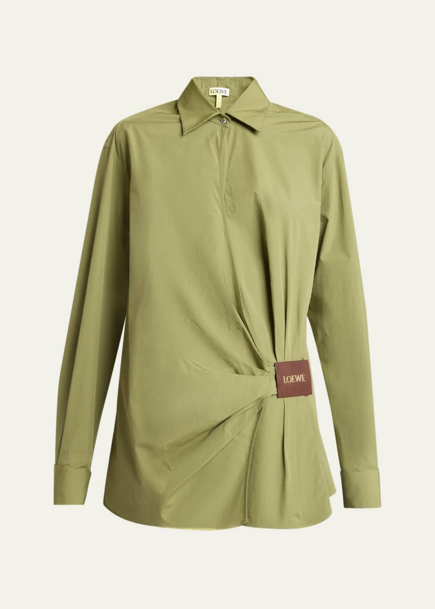 Loewe Draped Poplin Leather Patch Blouse