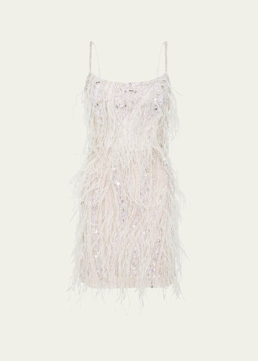 Rachel Gilbert Cynthia Sequined Mini Feathered Dress