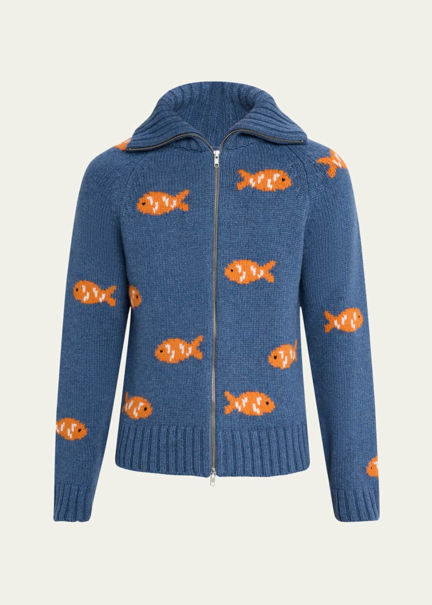 S.S. DALEY Men's Wool Goldfish Knit Full-Zip Sweater
