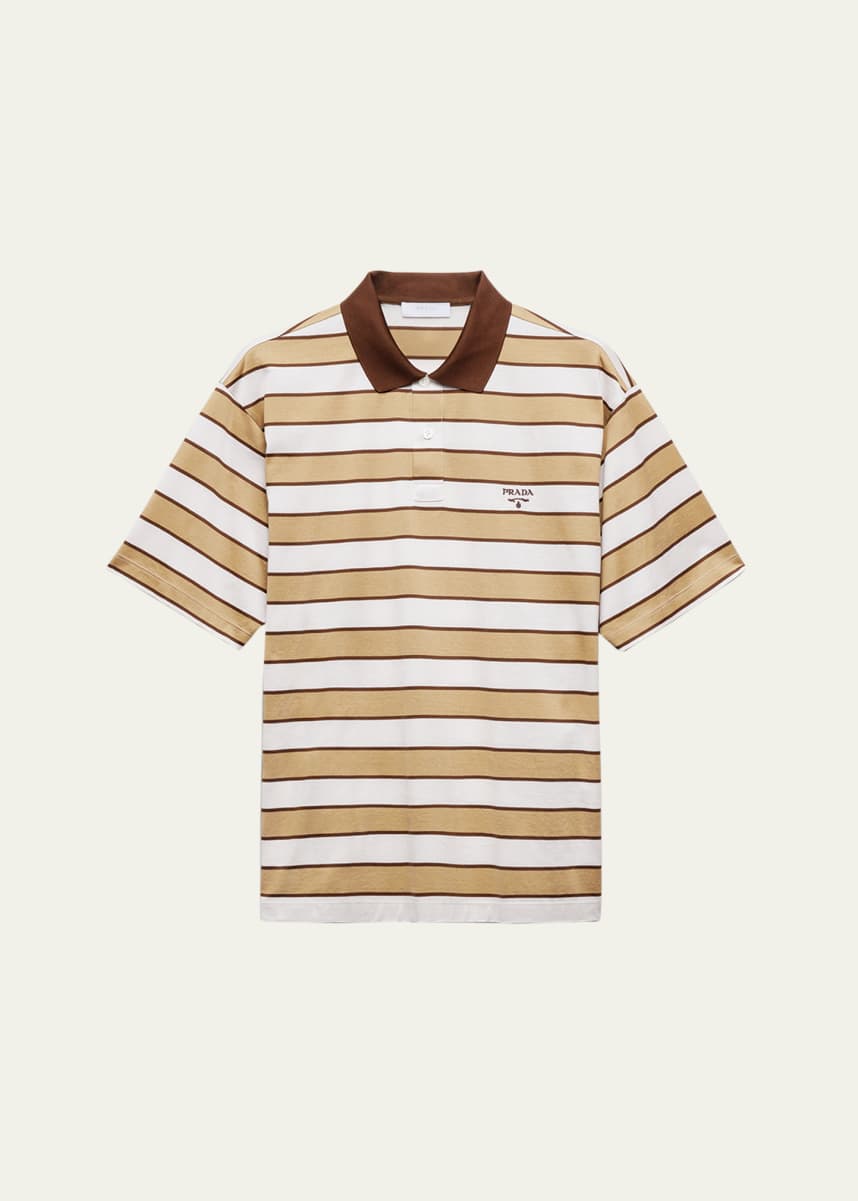 Prada Men's Striped Jersey Polo Shirt