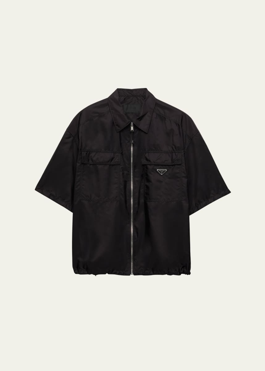 Prada triangle-logo zip-up Shirt | Black | FARFETCH
