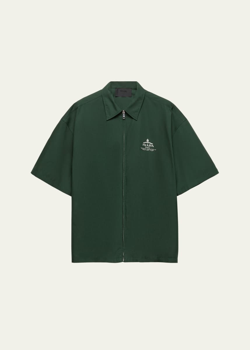 Prada Men's Technical Cotton Zip-Up Shirt