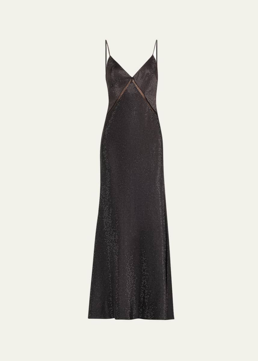 Roland Mouret Satin Diamante V-Neck Gown