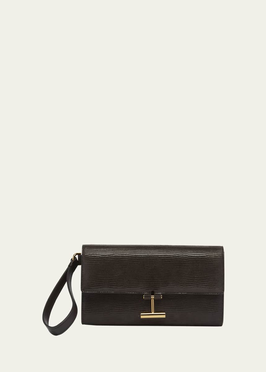TOM FORD Tara Pouch Wristlet in Lizard-Embossed Leather