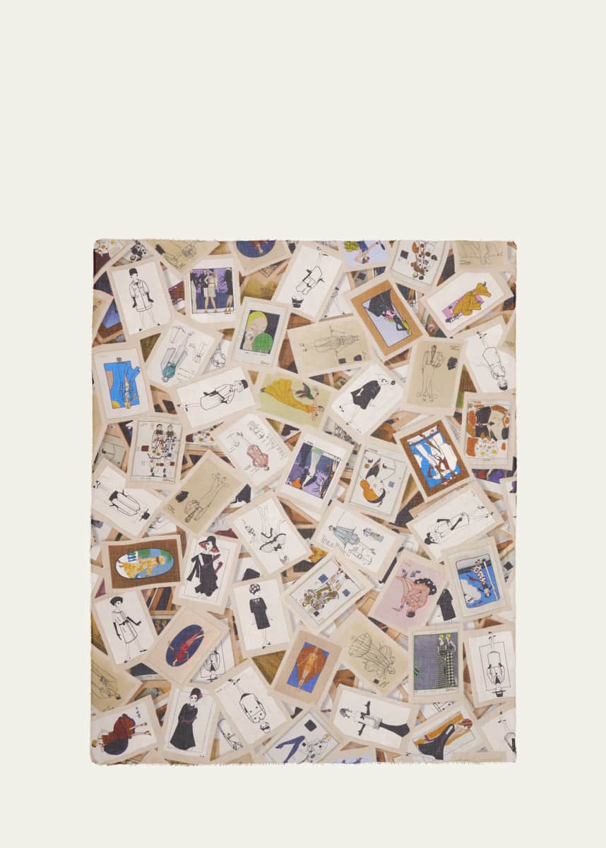 Faliero Sarti Model Post Card Printed Silk-Blend Scarf