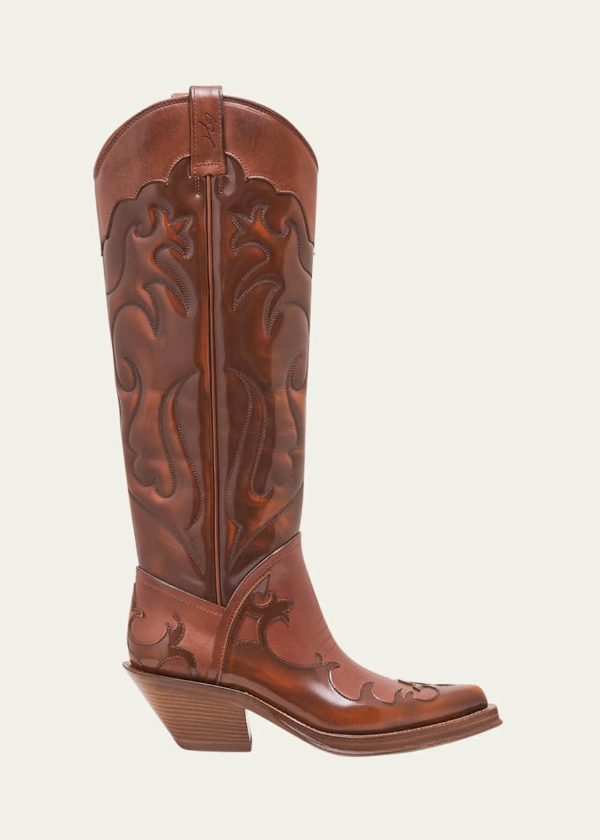 Gabriela Hearst Capitana Tall Bicolor Leather Cowboy Boots