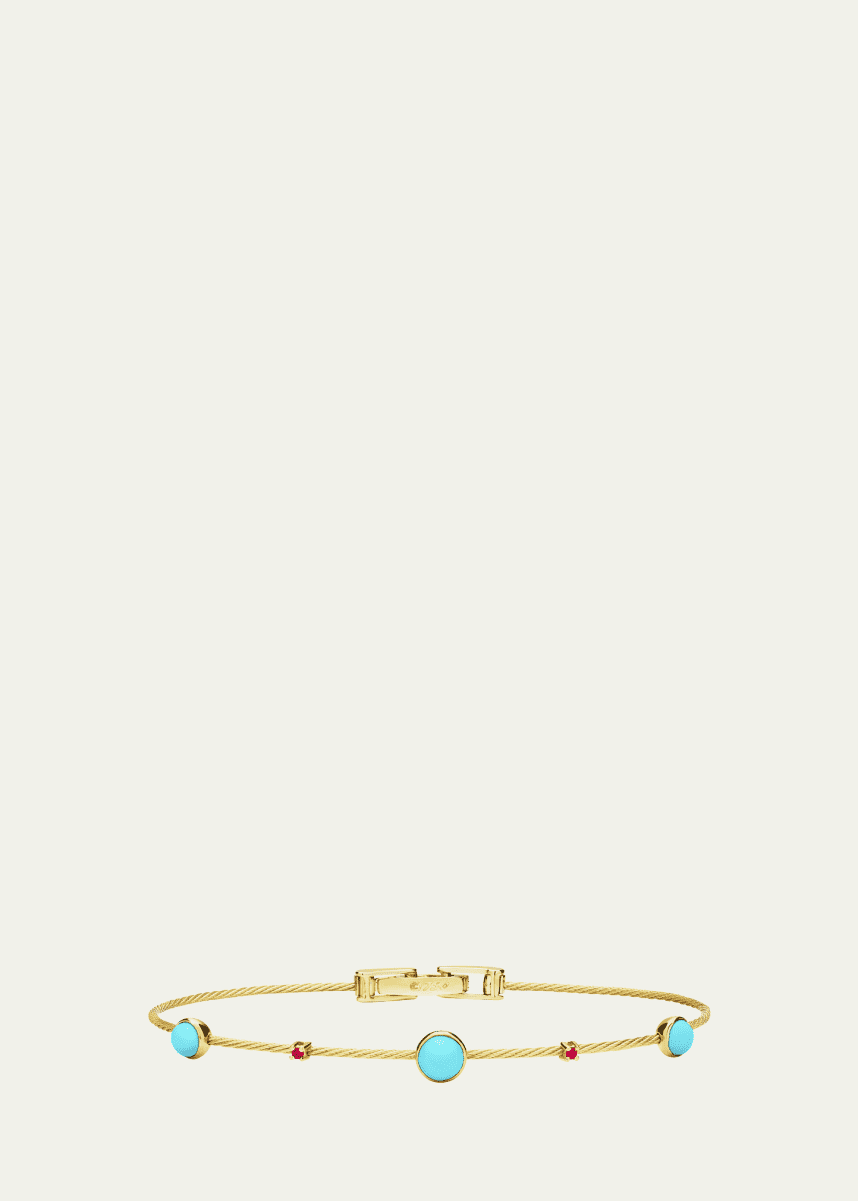 Paul Morelli 18K Yellow Gold Unity Bracelet with Rubies and Turquoise, 1.2mm
