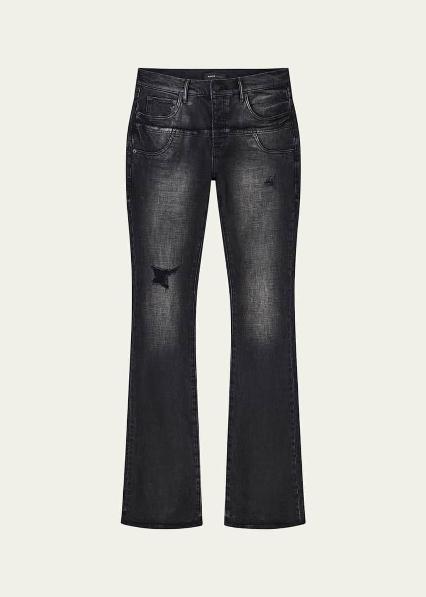 PURPLE Men's Coated Double-Waist Flare Jeans