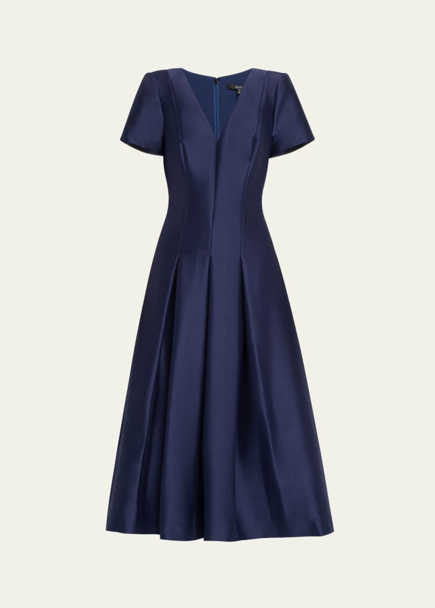 Badgley Mischka Pleated A-Line Midi Dress