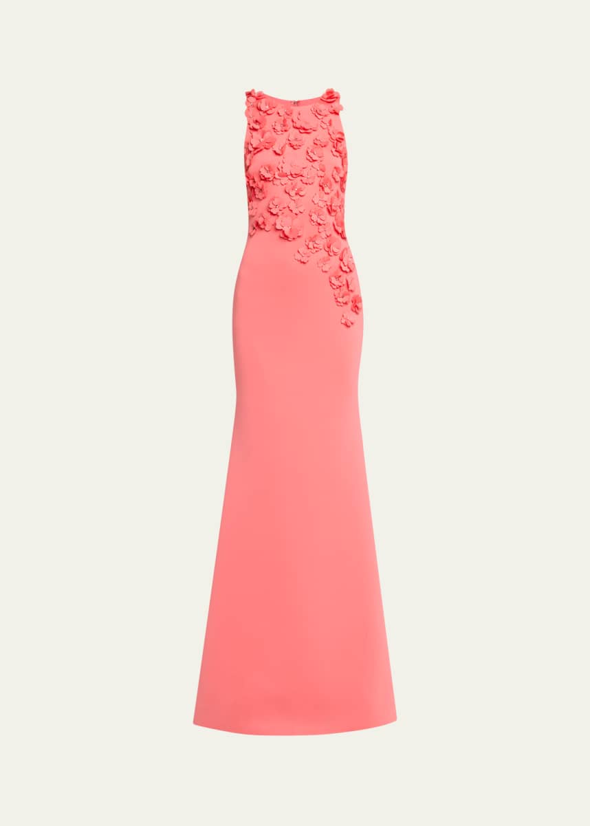 Badgley Mischka 3D Floral Scuba Gown