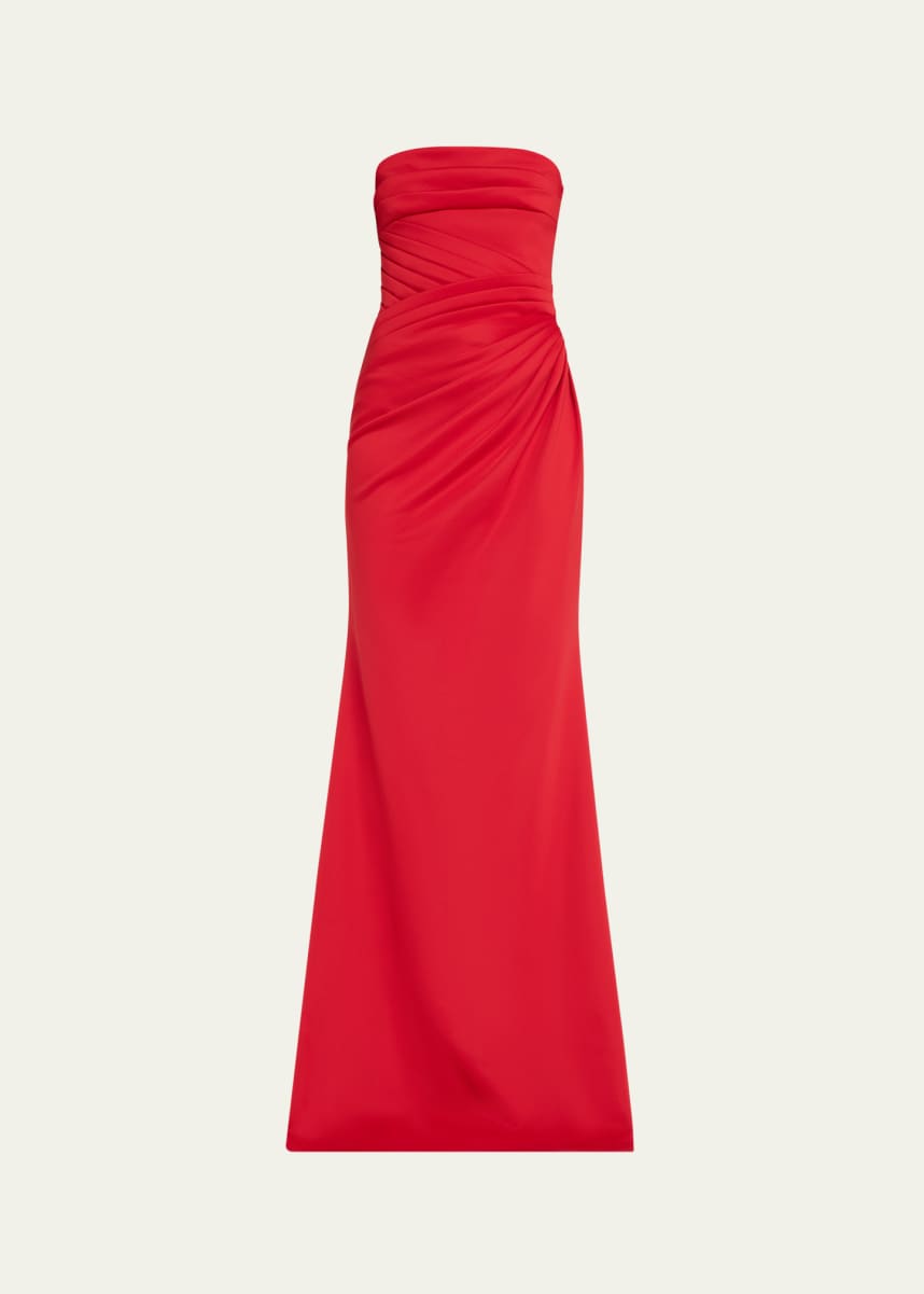 Badgley Mischka Strapless Pleated A-Line Gown