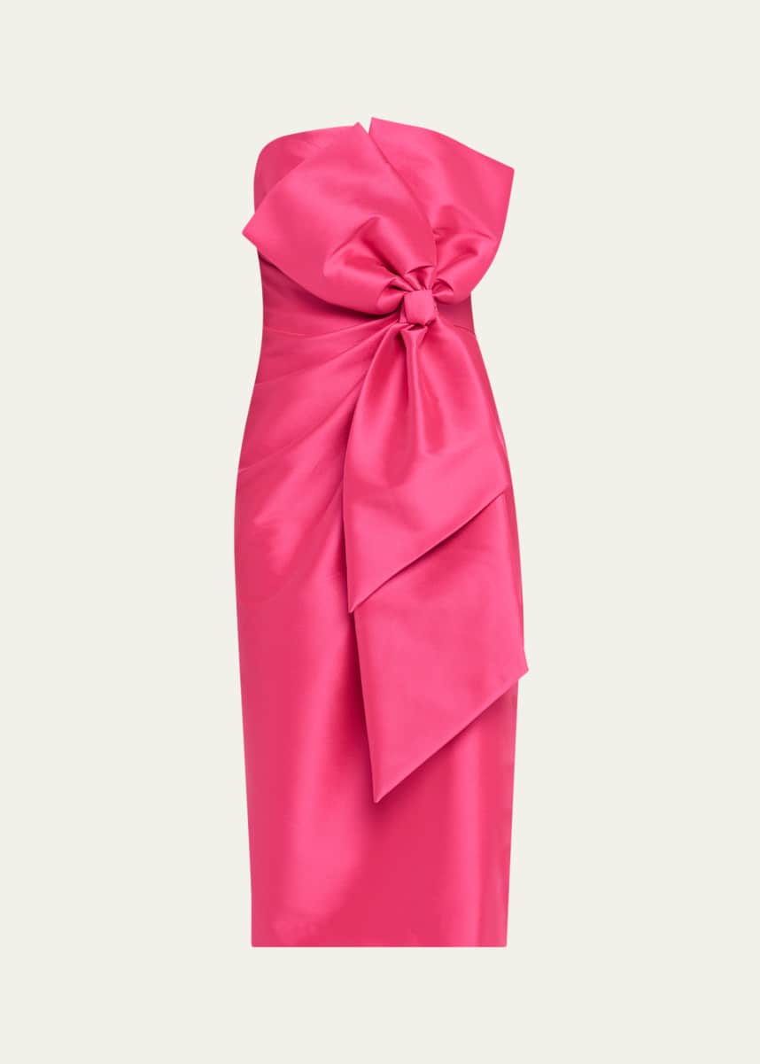 Badgley Mischka Strapless Bow-Front Mikado Midi Dress