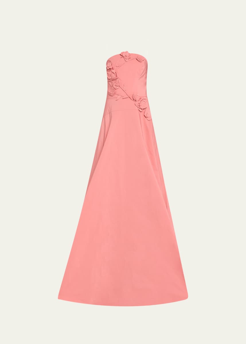 Marchesa Notte Strapless Floral Applique Ballgown