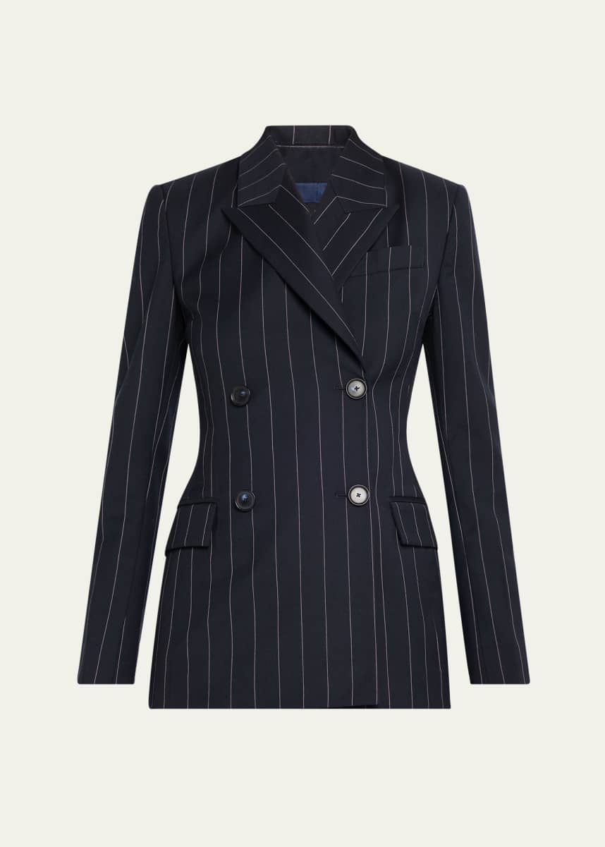 Sergio Hudson Pinstripe Double-Breasted Tailored Wool Blazer
