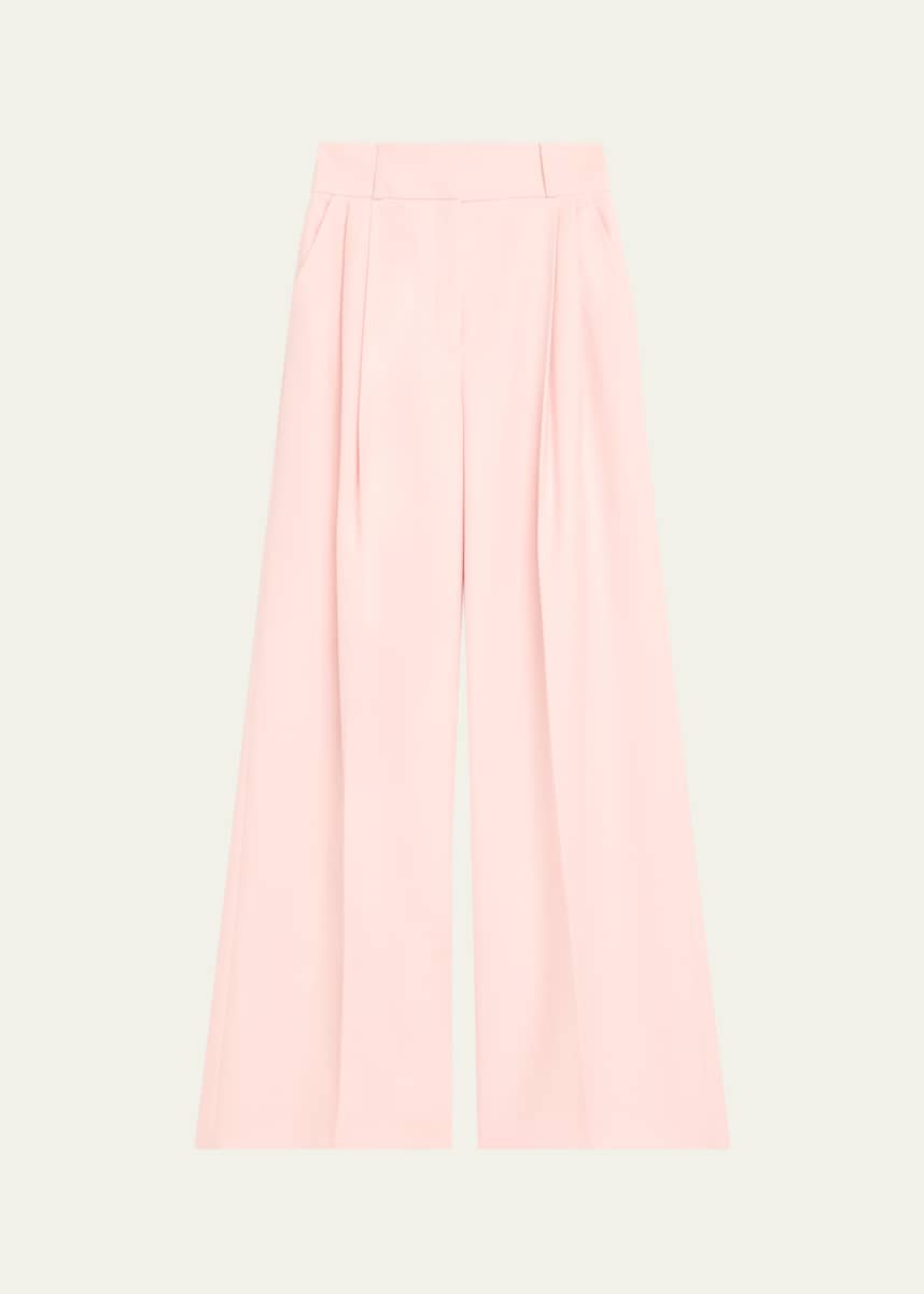 Sergio Hudson Double-Pleated Wide Leg Wool Pants