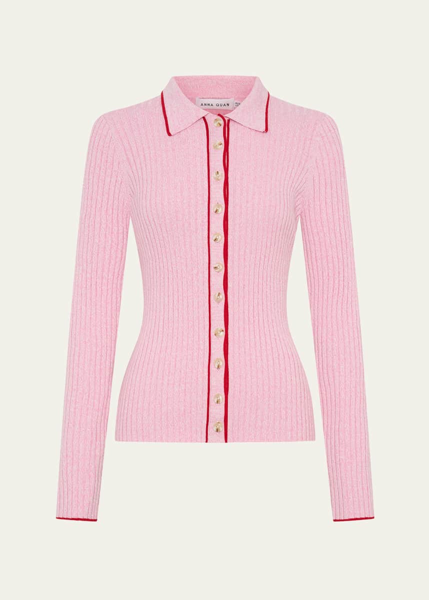 Anna Quan Ashlen Ribbed Button-Front Top