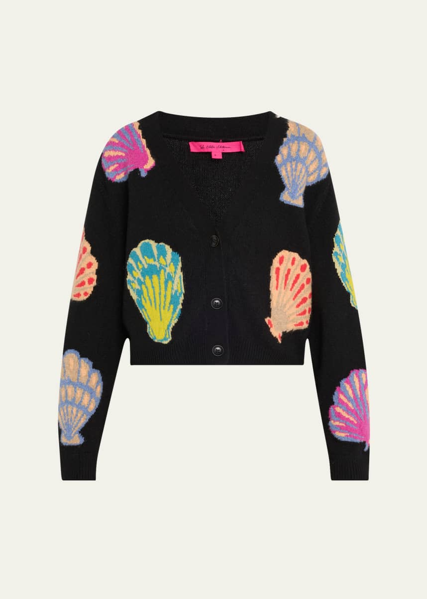The Elder Statesman V-Neck Shell Intarsia Cashmere Cardigan