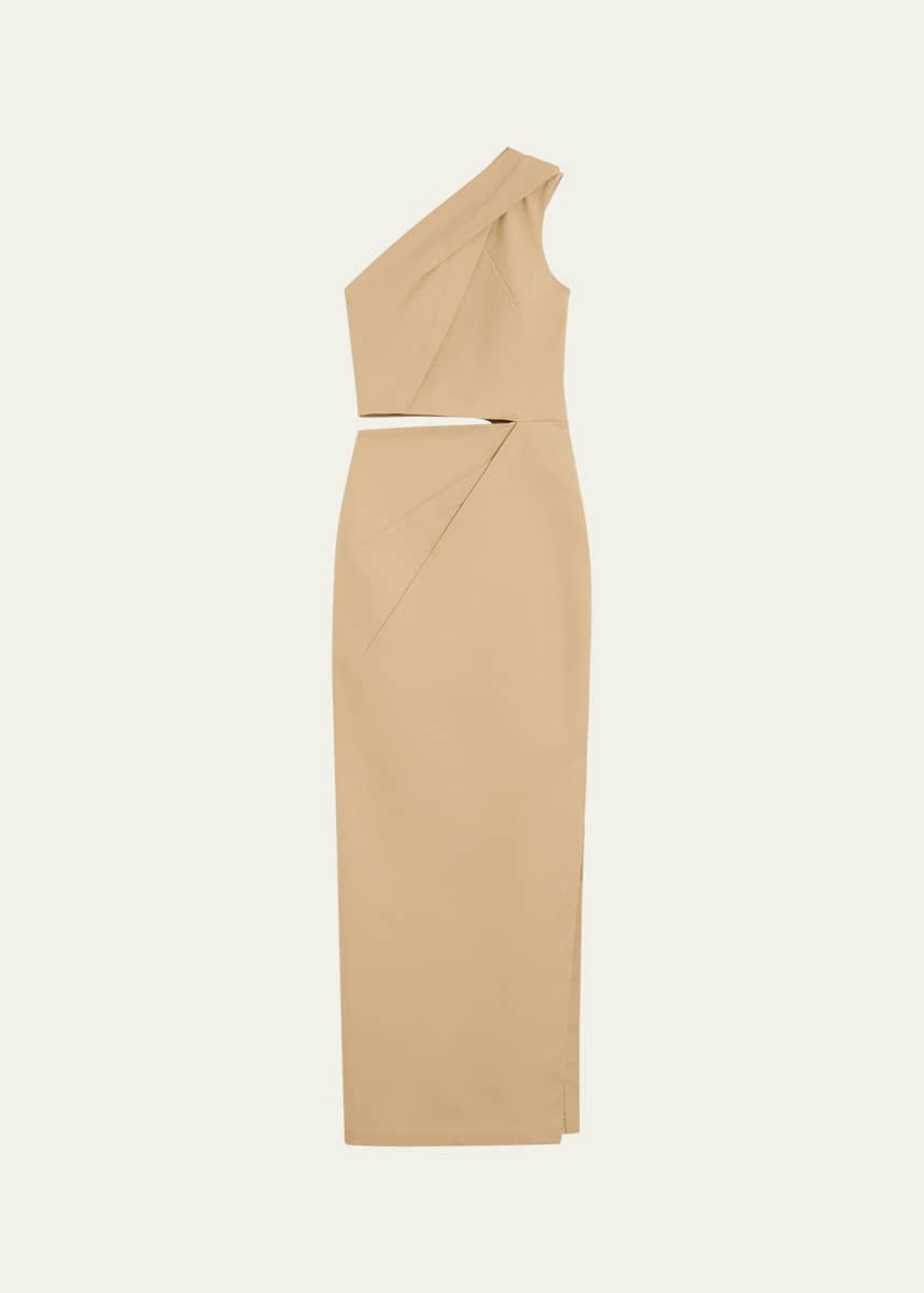 Max Mara Pleated One-Shoulder Cutout Maxi Dress