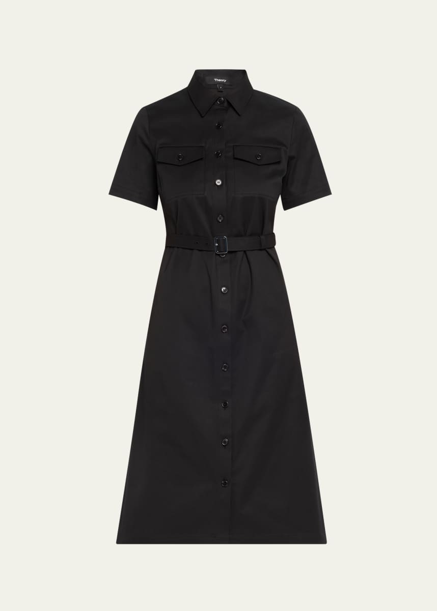Theory Short-Sleeve Military Chino Midi Dress