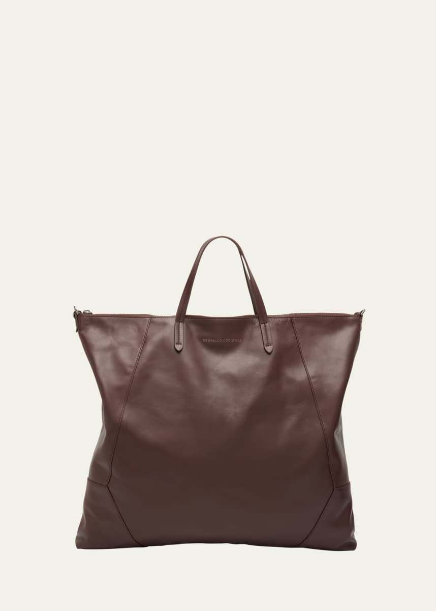 Brunello Cucinelli Duo Large Calfskin Shopper Shoulder Bag