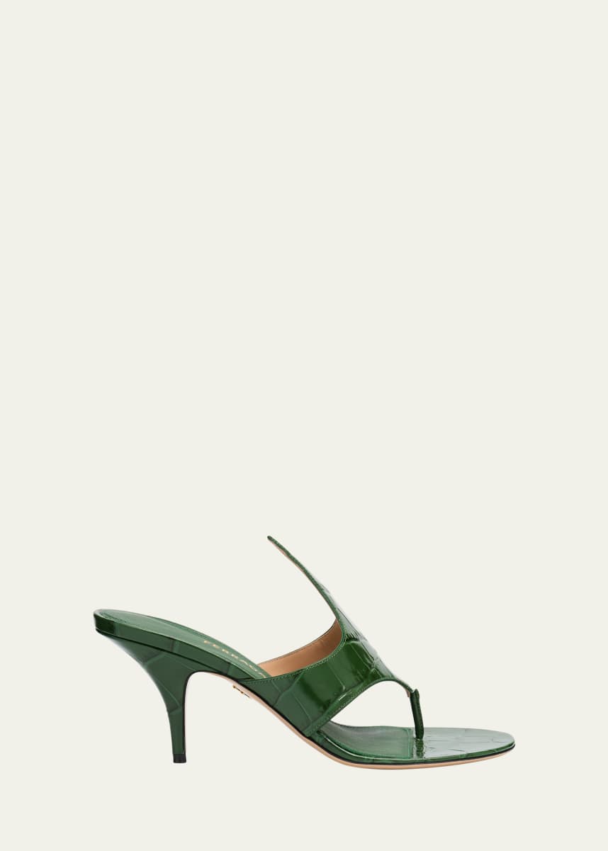Ferragamo Lyrai Croco Thong Slide Sandals