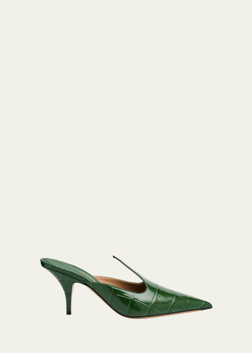 Ferragamo Avril Croc-Embossed Leather Mule Pumps