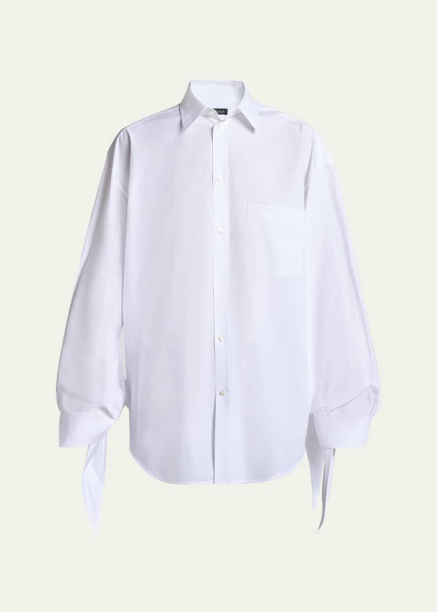 Balenciaga Knotted Cuff Poplin Blouse