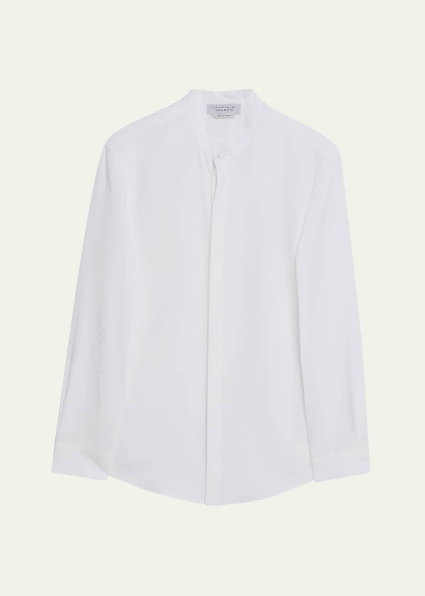 Gabriela Hearst Men's Ollie Linen Mandarin-Collar Shirt