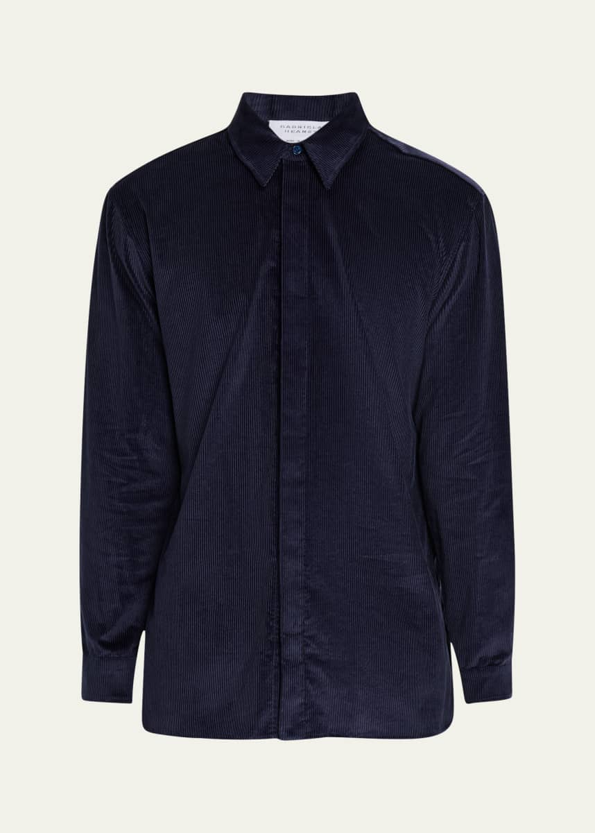 Gabriela Hearst Men's Nicolas Corduroy Concealed-Placket Sport Shirt